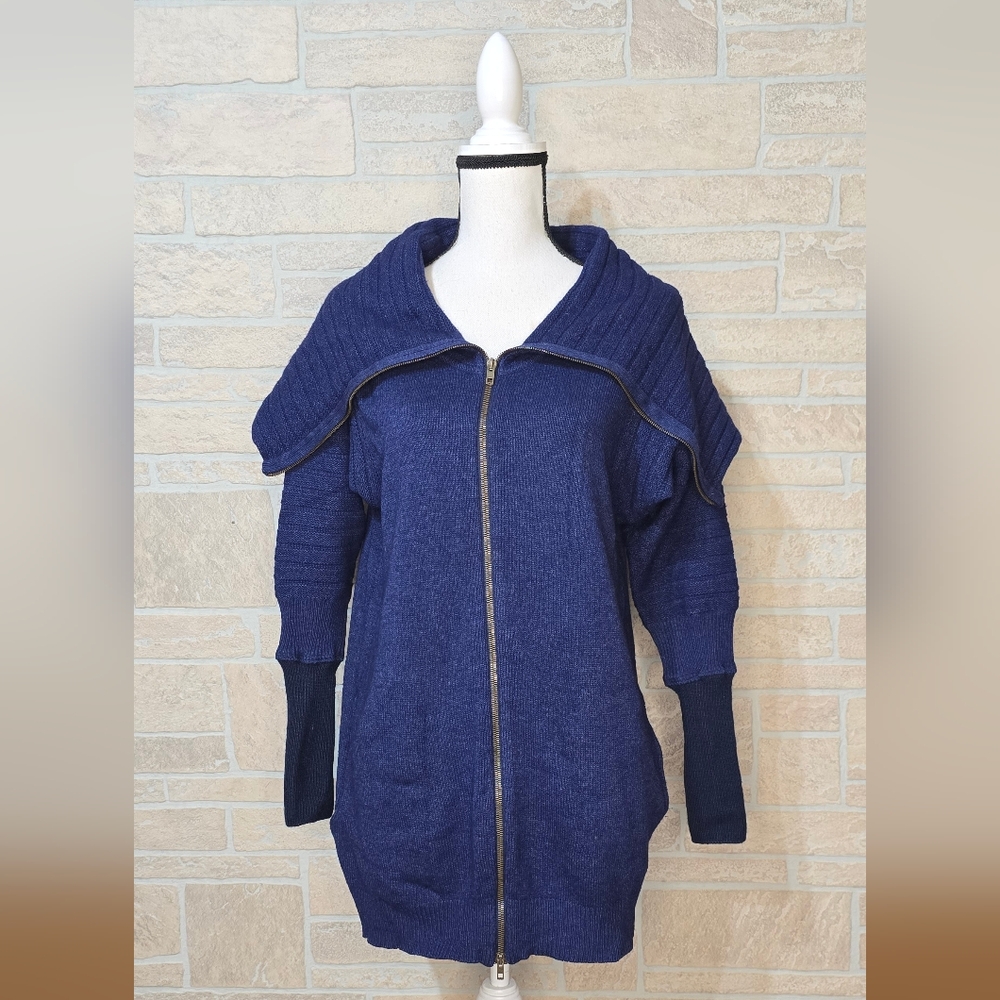 Stella McCartney Blue Long Zip Cardigan Wool Cashmere Silk IT 40 US 4 / Small